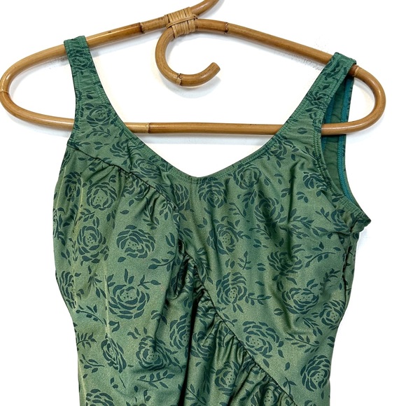 Vintage | Sun Sations | Green Rose Print One Piece Swim Suit Size 12 - Picture 2 of 11